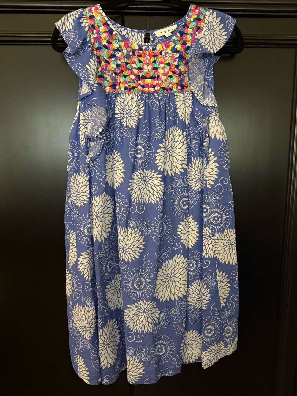 THML Blue Floral Dress with Multicolor Embroidered Yoke